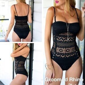 LookBook Store Black Crochet One Piece Swimsuit Size 2